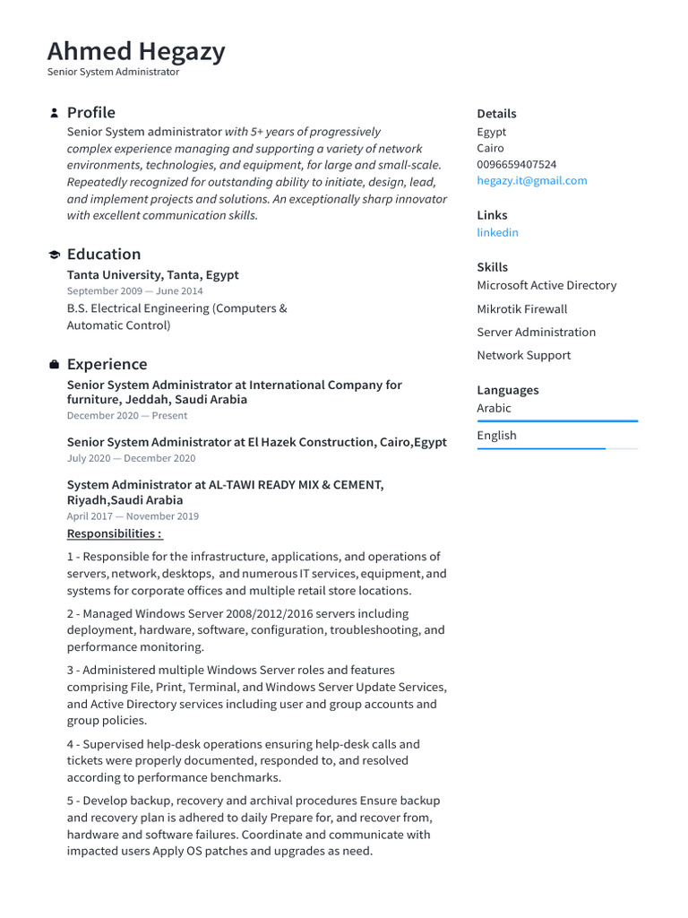 Ahmed Hegazy - Senior System Administrator | PDF | Computer Network ...