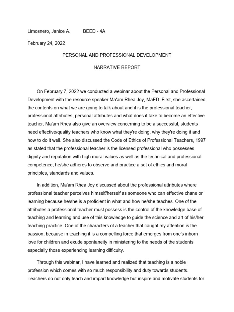 Personal and Professional Development in Teaching | PDF | Teachers ...