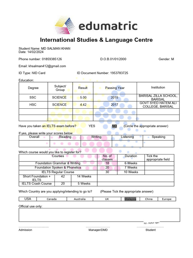International Studies Course Registration Form | PDF | International ...