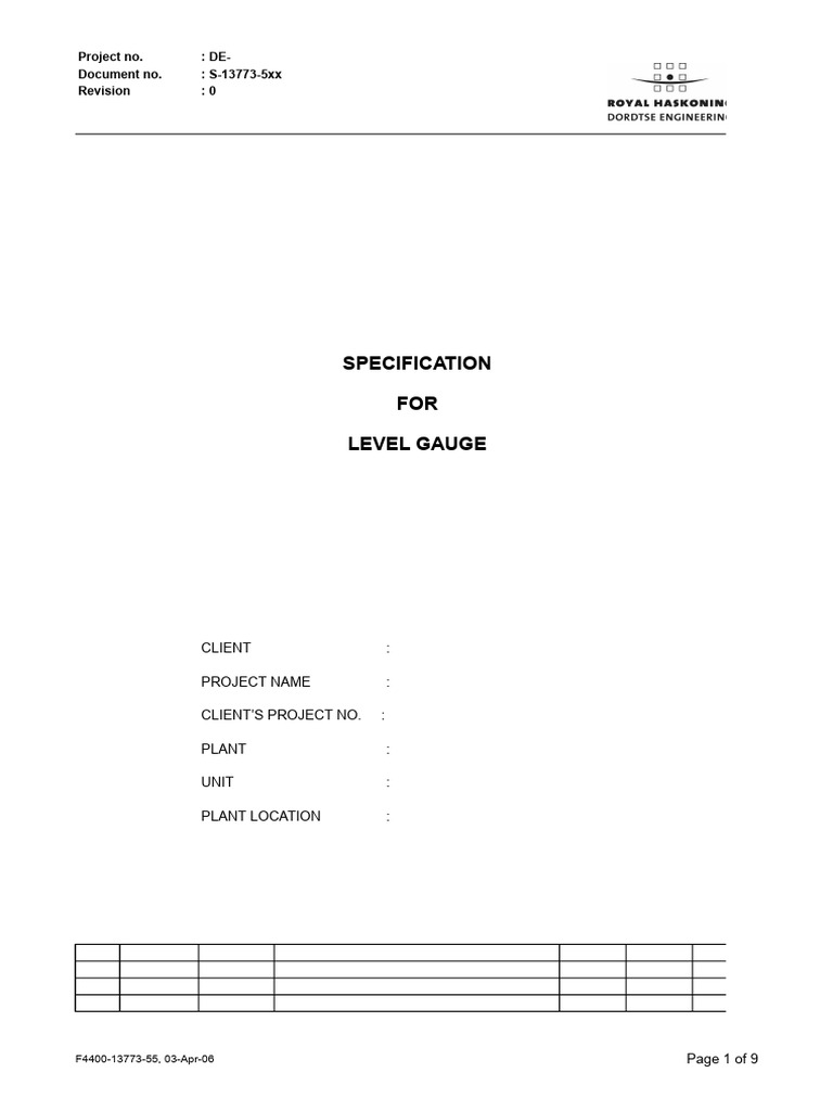 Level Gauge Specification Document | PDF | Industrial Processes ...