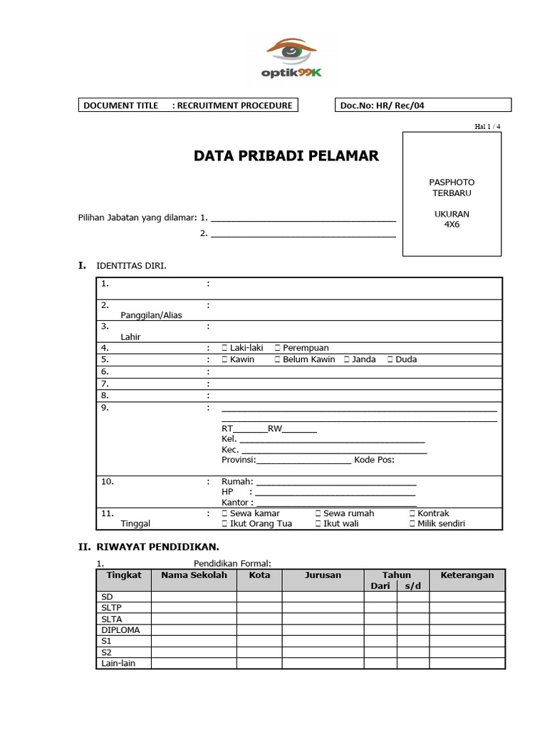 03 form data pribadi pelamar optik pdf