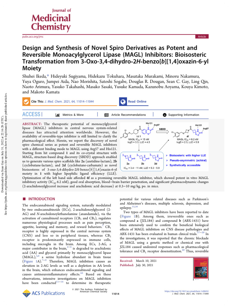 Ikeda-2021-JMedChem-Spiro Derivatives as MAGL Inhibitors | Download ...