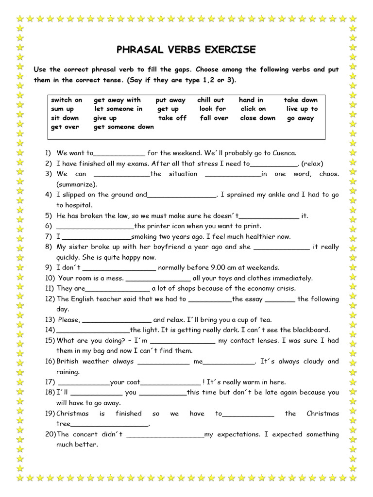 Phrasal Verb Exercise for ESL Learners | PDF | Language Arts ...