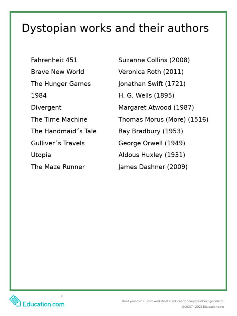 3 - Matching Act - Dystopian Works & Their Authors | PDF | History ...