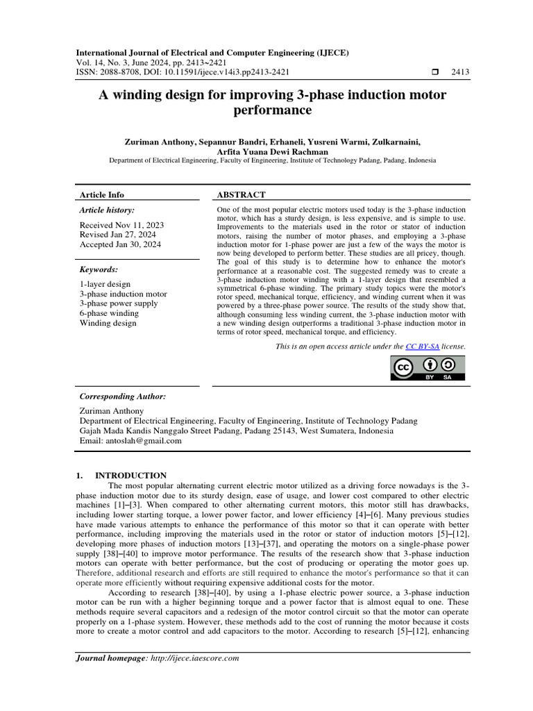 A Winding Design For Improving 3-Phase Induction Motor Performance ...