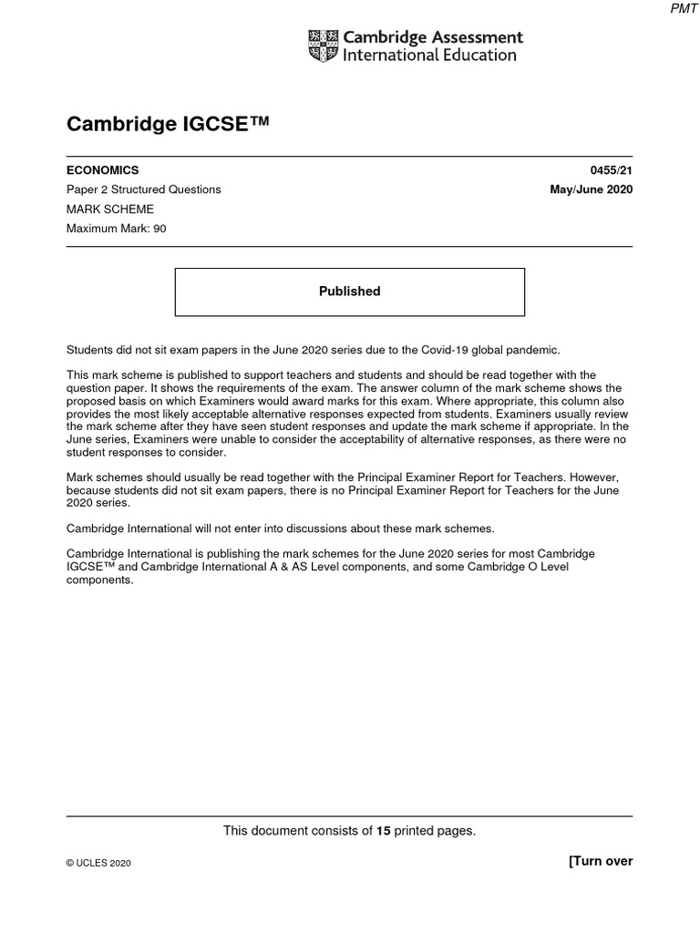 Cambridge IGCSE Economics Mark Scheme | PDF | Taxes | Unemployment