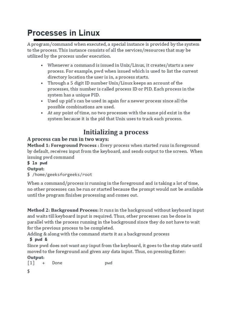 Processes in Linux | PDF | Process (Computing) | Input/Output