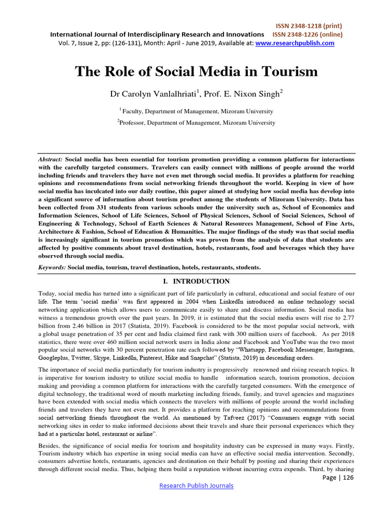 The Role of Social Media in Tourism-7389 | PDF | Social Media | Popular ...