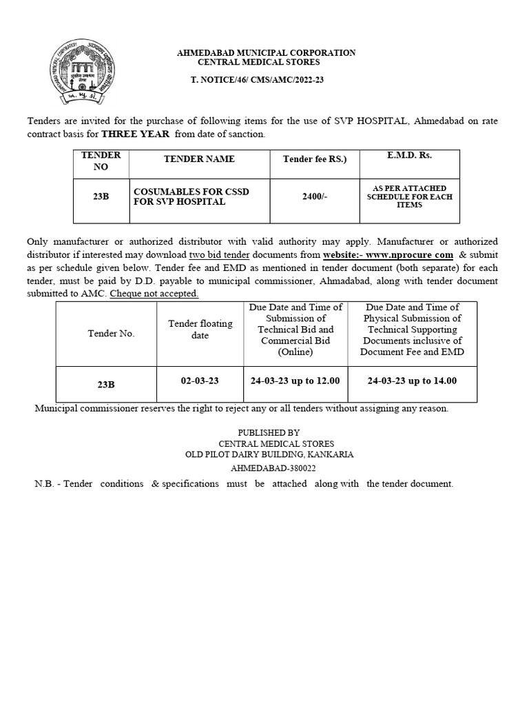 Medical Supplies Tender Notice | PDF | Business | Finance & Money ...