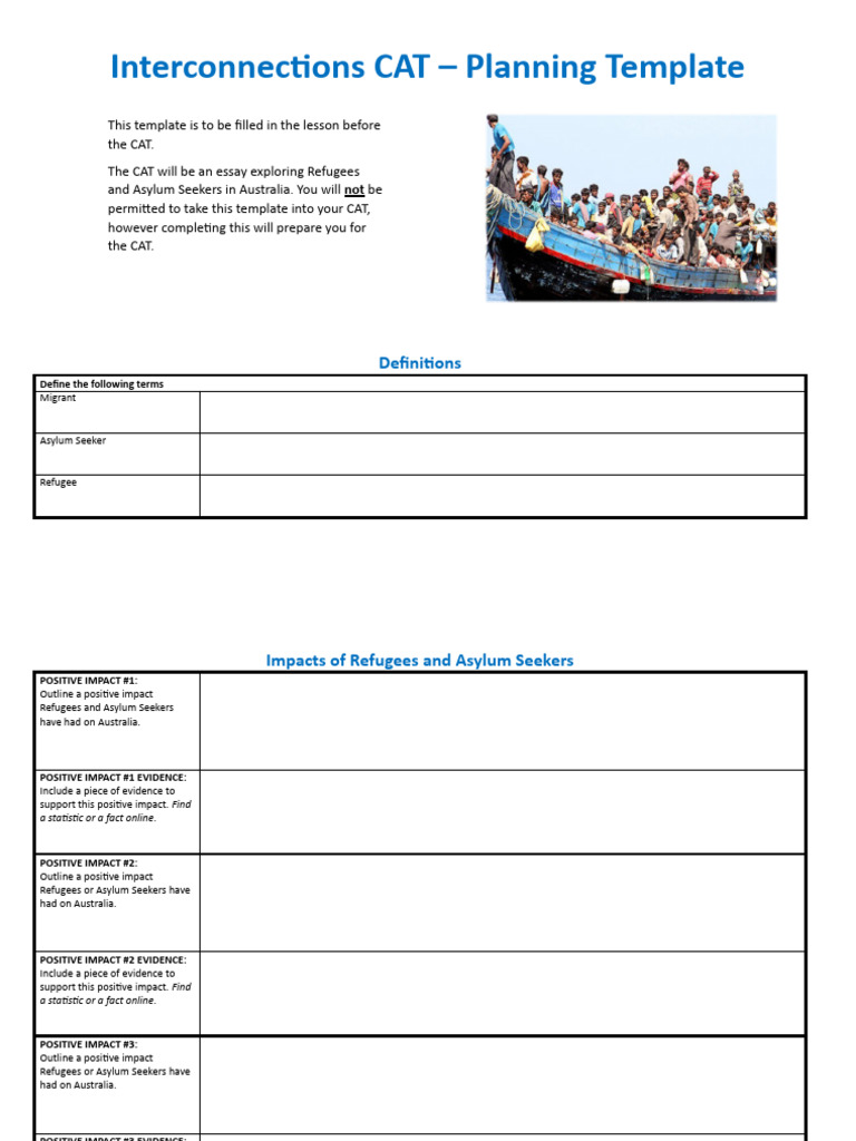 CAT PLANNING TEMPLATE - Interconnections Essay | PDF | Refugee | Asylum ...