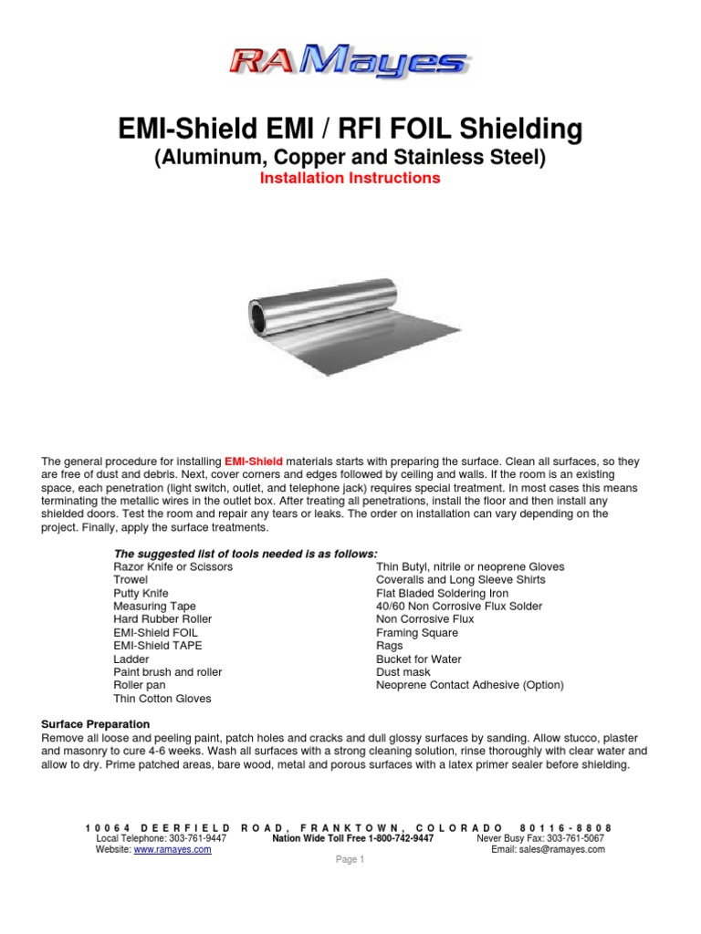 EMI Shielding Installation Guide | PDF | Adhesive | Hvac