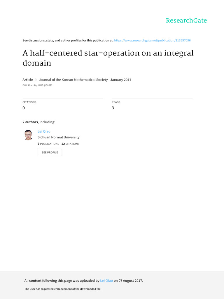 A Half-Centered Star-Operation On An Integral Doma | PDF | Module ...