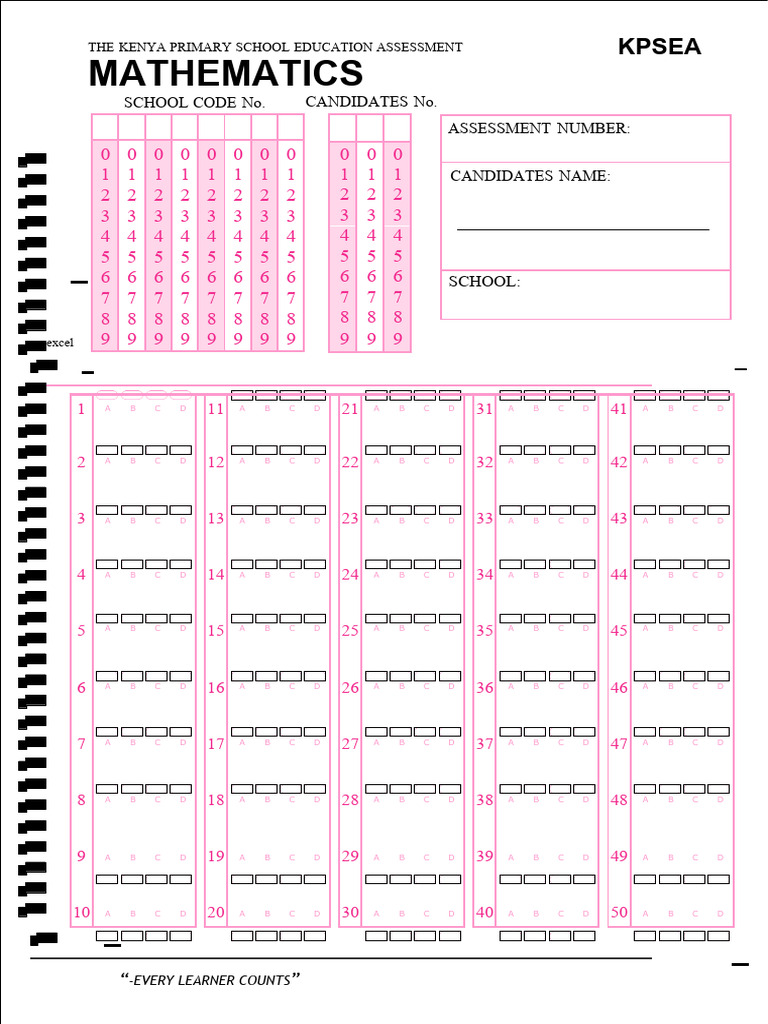 KPSEA 2025 Grade 6 Answer Sheet | PDF