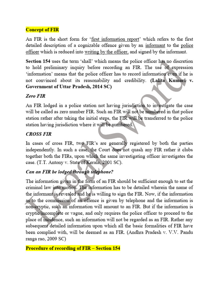 Understanding FIR Procedures and Types | PDF | Justice | Crime & Violence