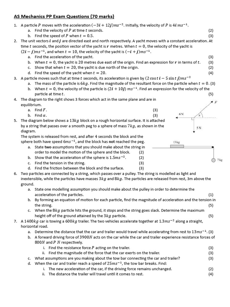 AS Mechanics Exam Questions Guide | PDF | Acceleration | Force