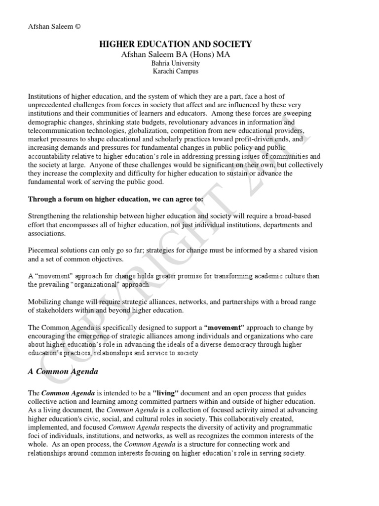 Higher Education and Society | PDF | Civic Engagement | Higher Education