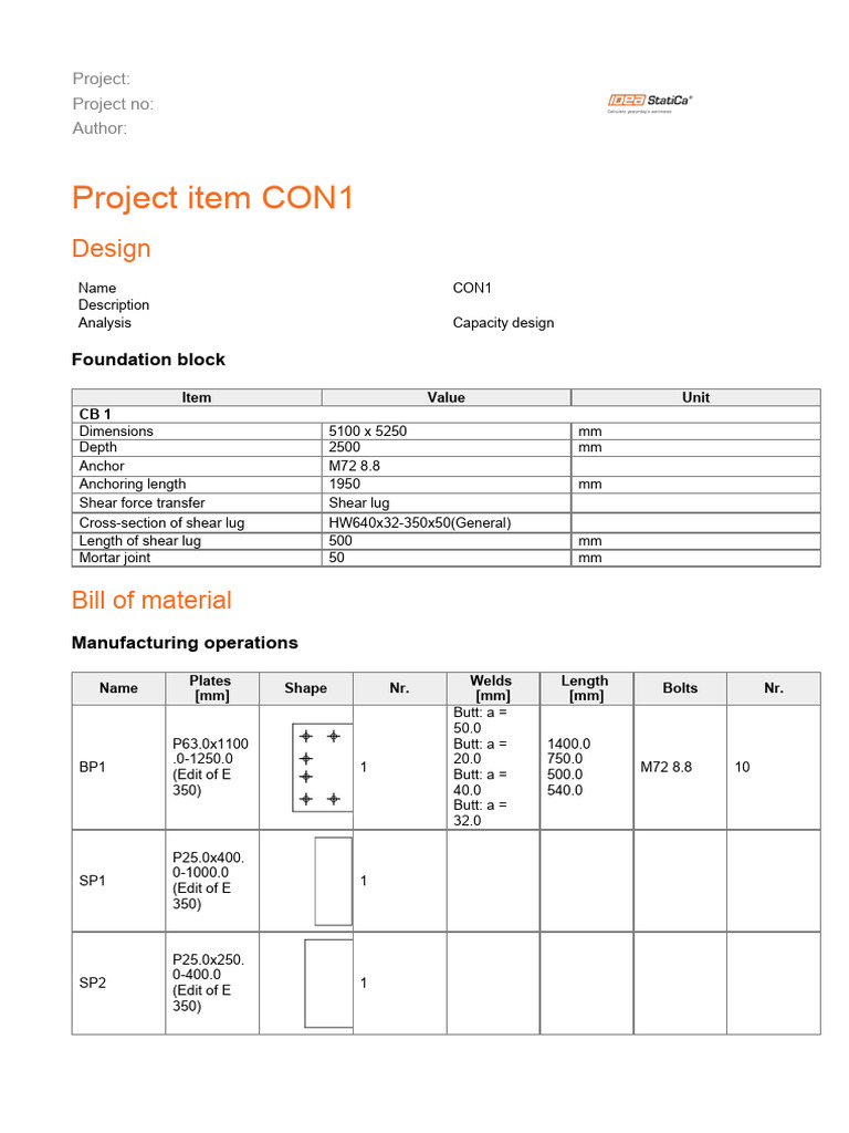 BOM for CON1 Foundation Design | PDF | Mechanical Engineering