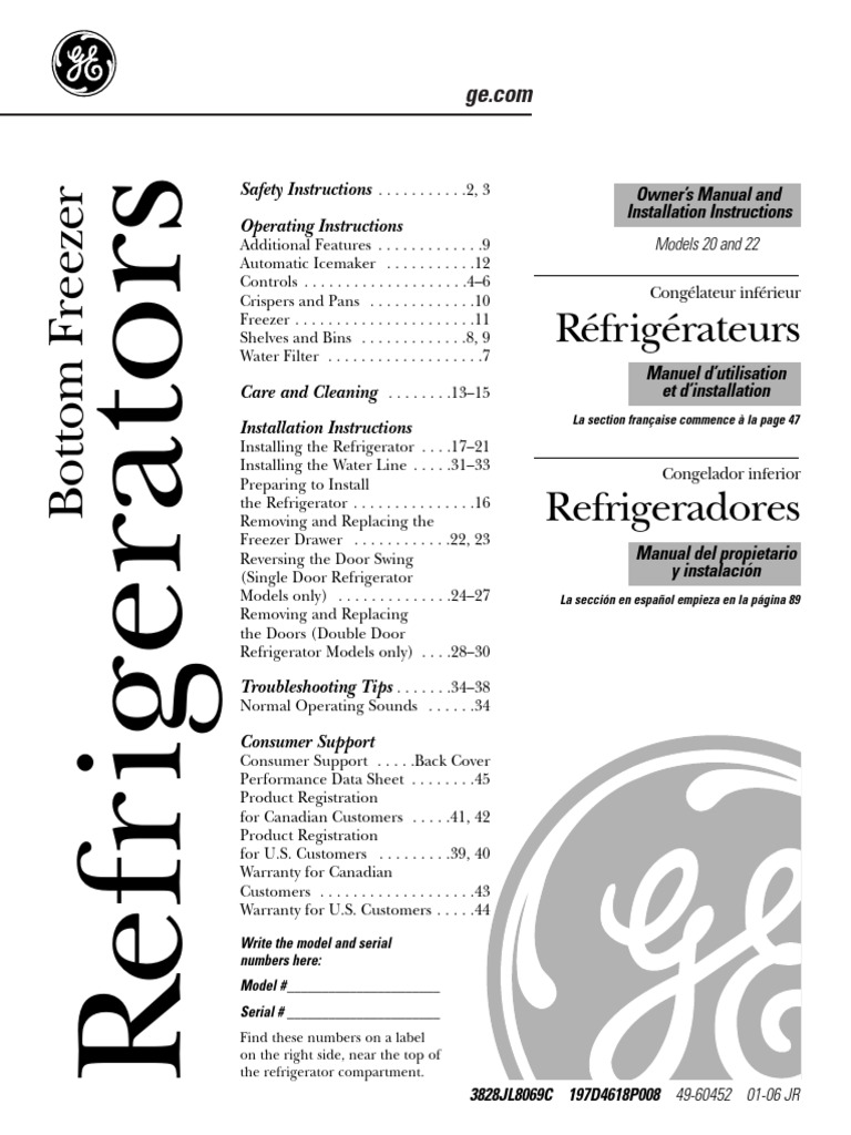 R frig rateurs safety instructions operating instructions owner s