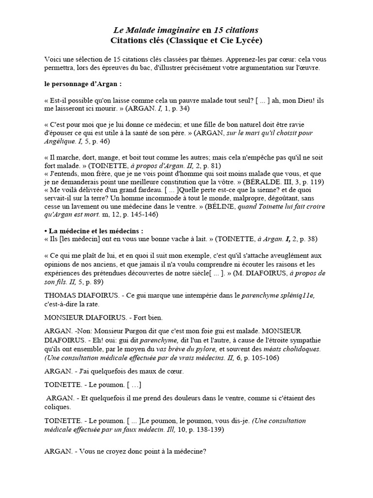 Le Malade Imaginaire en 15 Citations | PDF | Droit, image size:768x1024