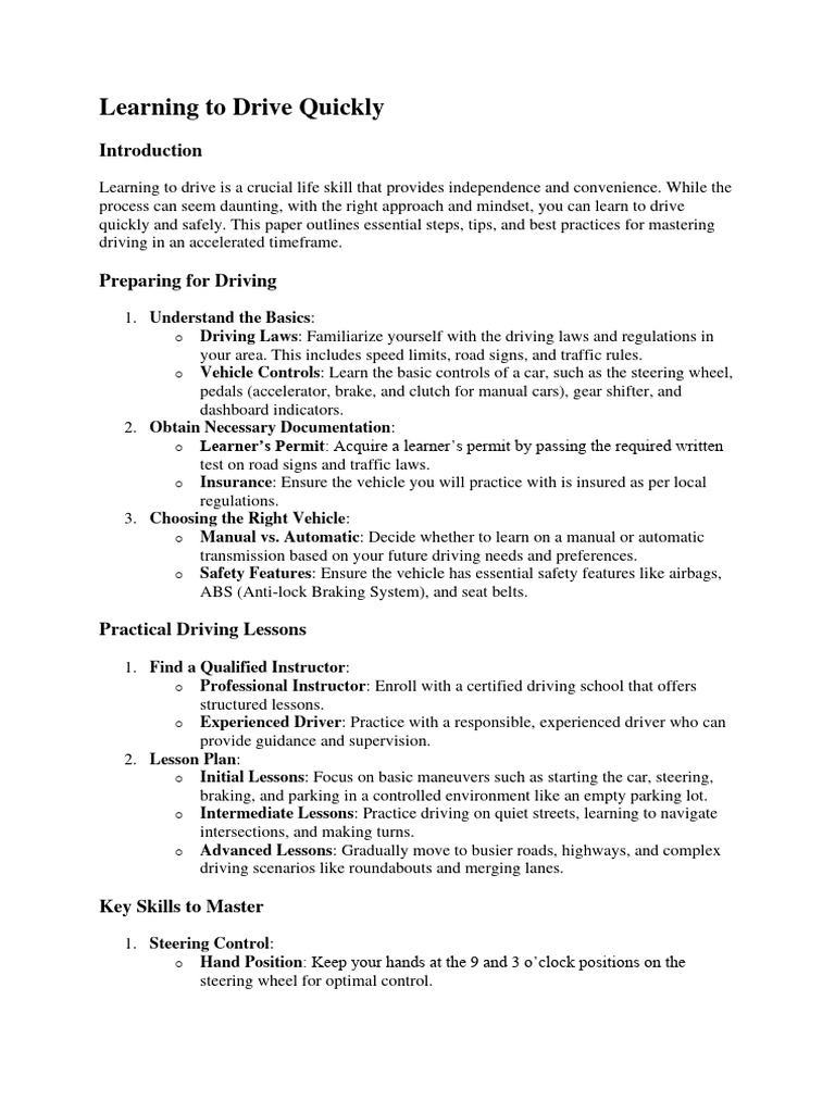 Learning To Drive Quickly | PDF | Manual Transmission | Learning