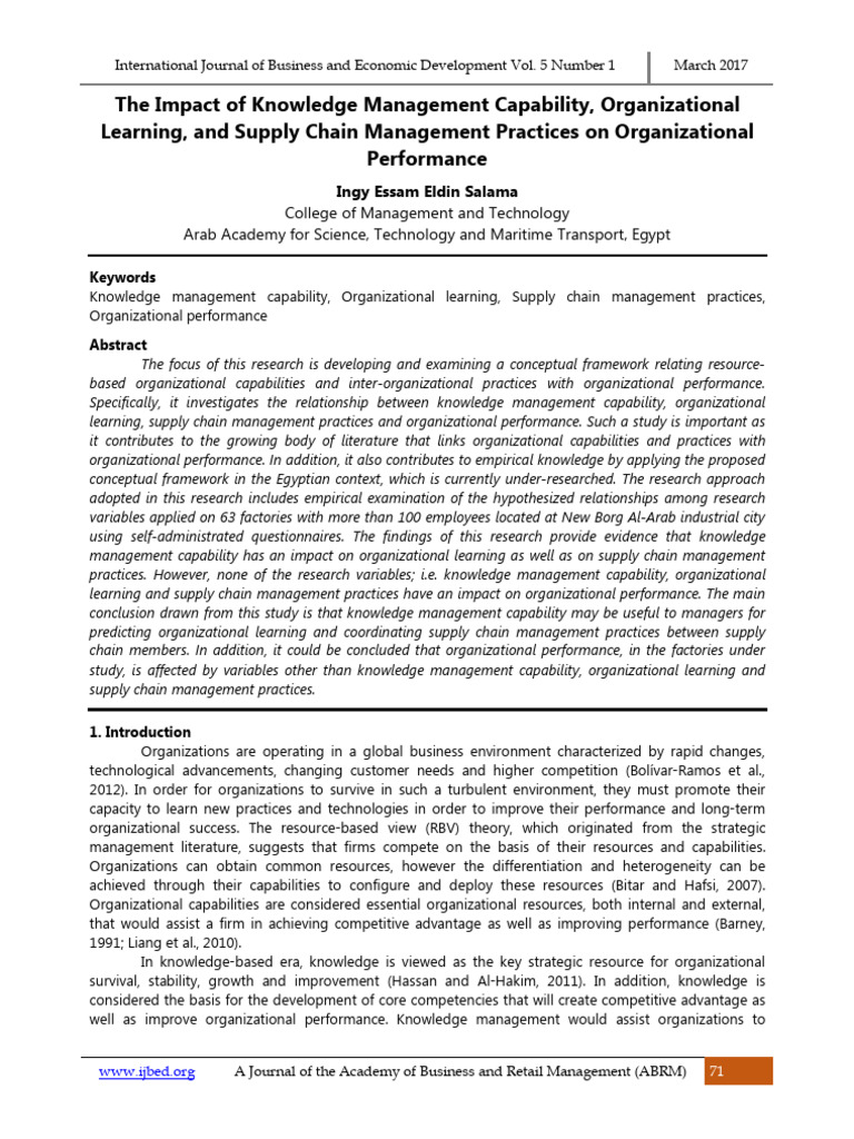 Knowledge Management and Performance Impact | PDF | Supply Chain ...