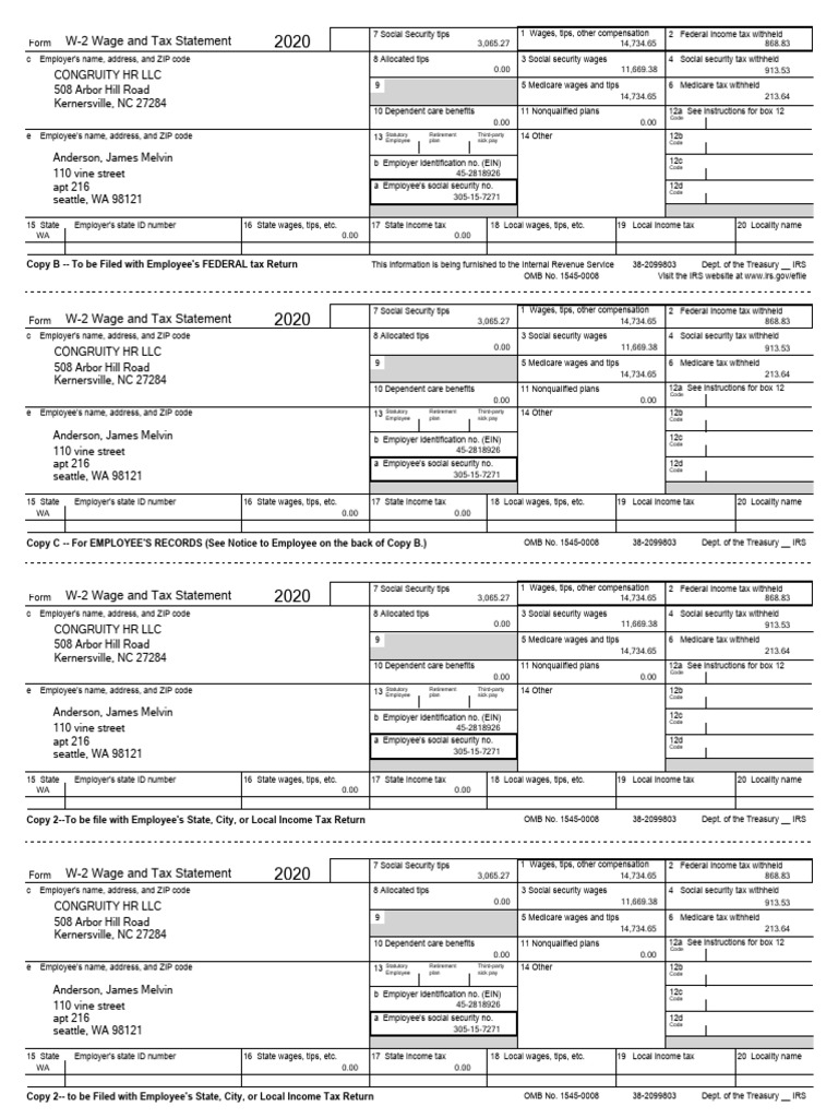 James Melvin Anderson W2 | Download Free PDF | Irs Tax Forms | Social ...