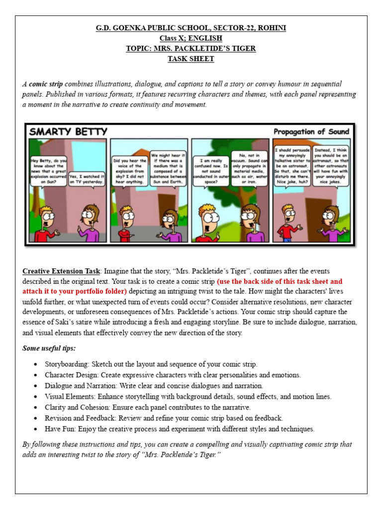 Comic Strip Project: Mrs. Packletide's Tiger | PDF