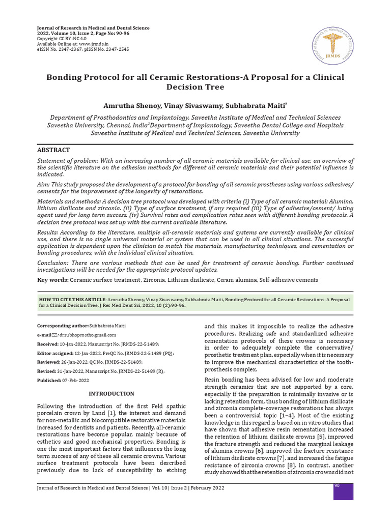 Bonding Protocol For All Ceramic Restorationsa Proposal For A Clinical ...