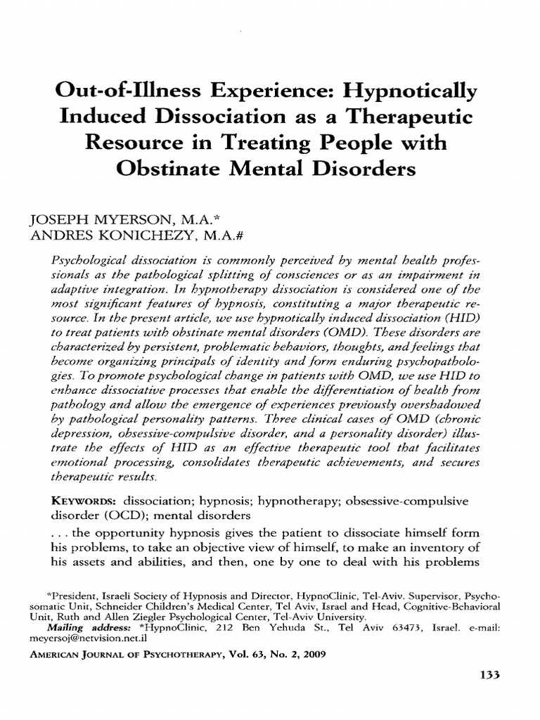 Appi Psychotherapy 2009 63 2 133 | PDF | Dissociation (Psychology ...