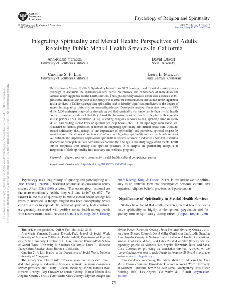 Integrating Spirituality and Mental Health | Download Free PDF | Mental ...