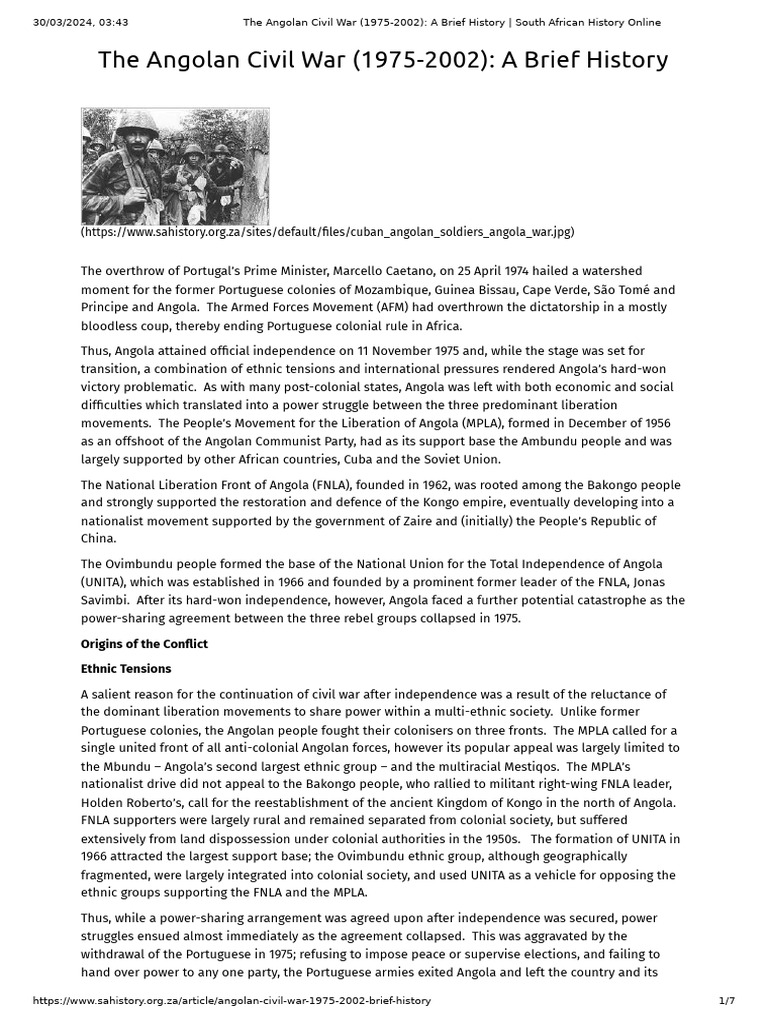 The Angolan Civil War 1975 2002 A Brief History South African