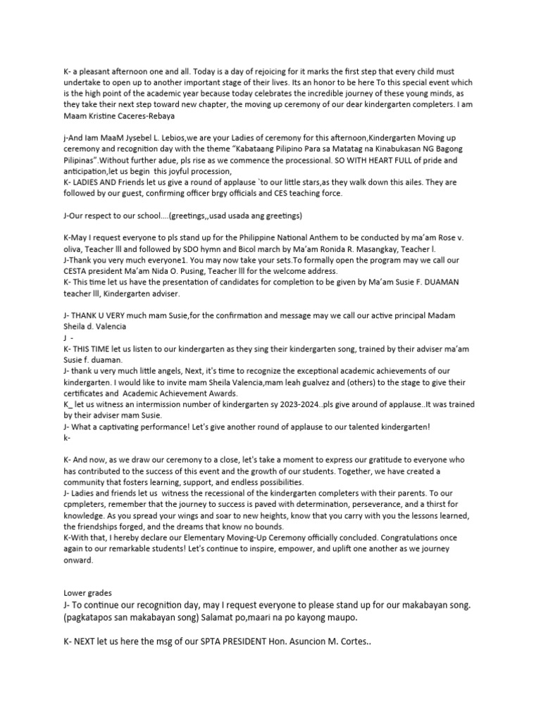 Moving Up and Recognition Script | PDF