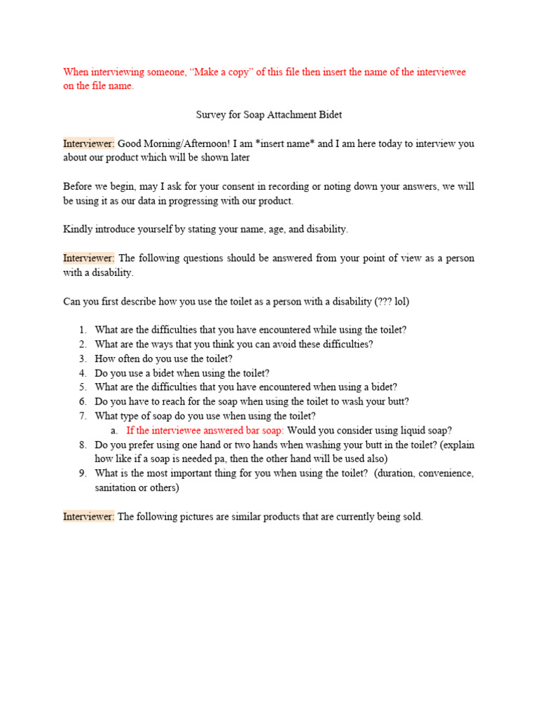 Interview Guide for Disability Product | PDF | Toilet | Interview