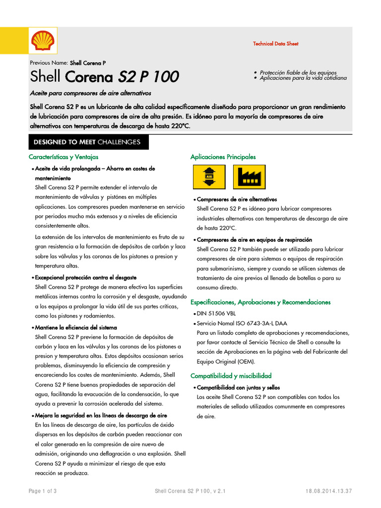 GPCDOC Local TDS Spain Shell Corena S2 P 100 Es TDS | PDF | Rodamiento ...