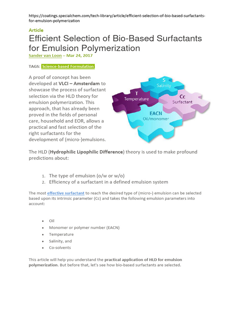 Efficient Selection of Bio Based Surfactants For Emulsion ...
