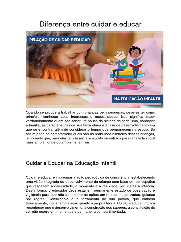Cuidar e Educar na Infância | PDF | Pré-escola | Pedagogia