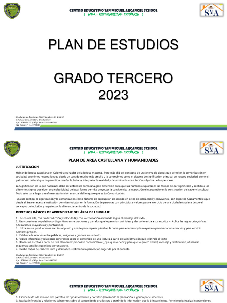 Plan de Estudios Grado Tercero 2023 | PDF | Números | Comunicación
