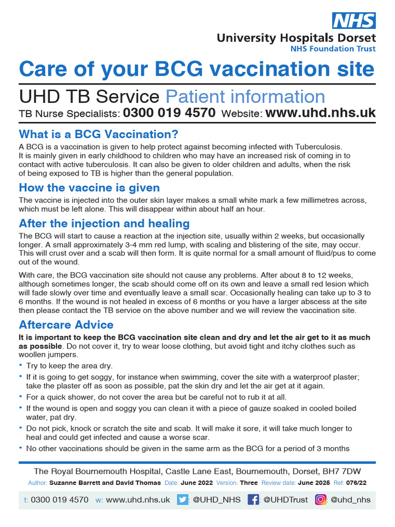 Care of Your BCG Vaccination Site | PDF | Tuberculosis | Vaccination