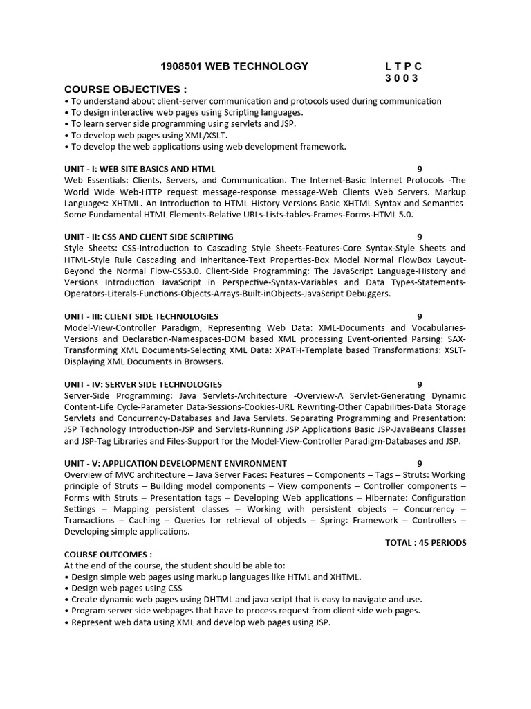 Web Technology L T P C | PDF | World Wide Web | Internet & Web