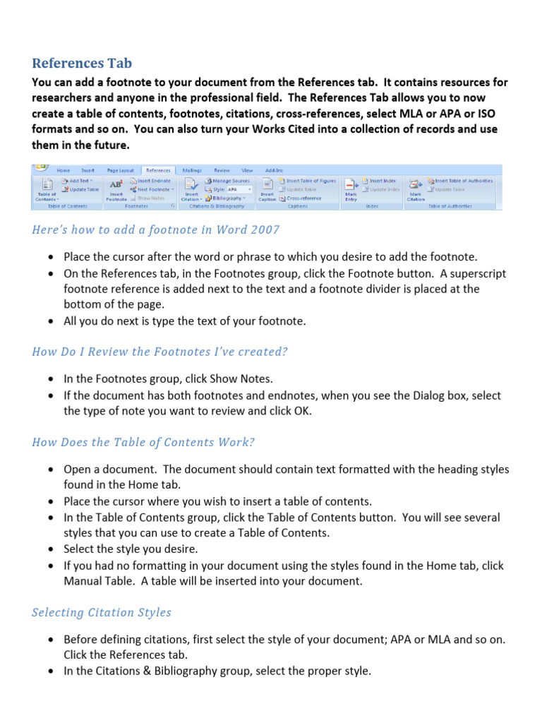 References Tab