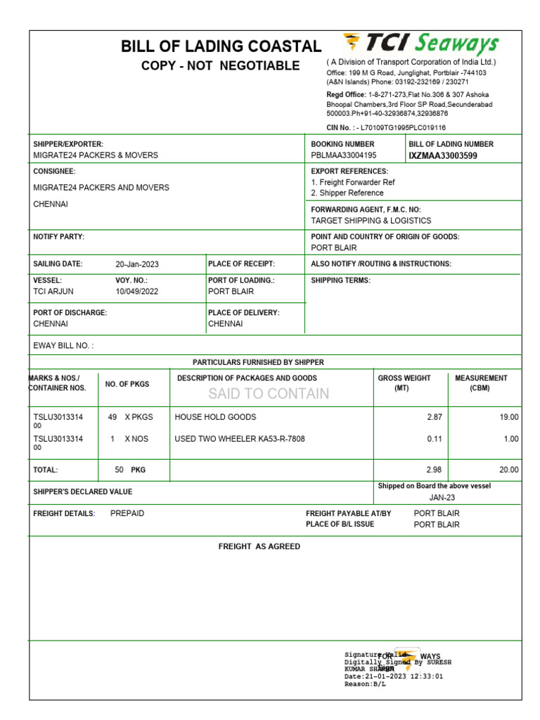 IXZMAA33003599 (2) | Download Free PDF | Cargo | Bill Of Lading