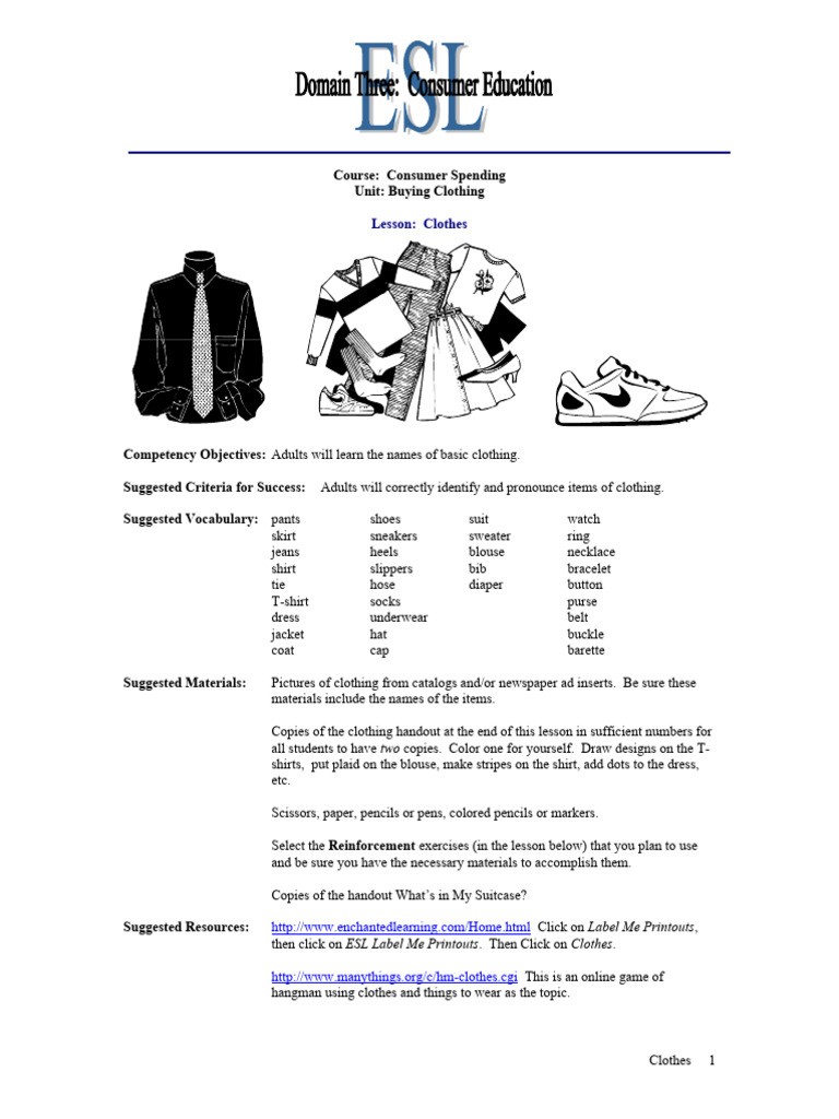 Essential Clothing Vocabulary for Adults | PDF | Clothing | Sock