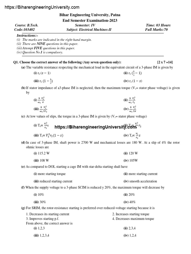 Electrical Machine Ii Pdf Electric Motor Electrodynamics