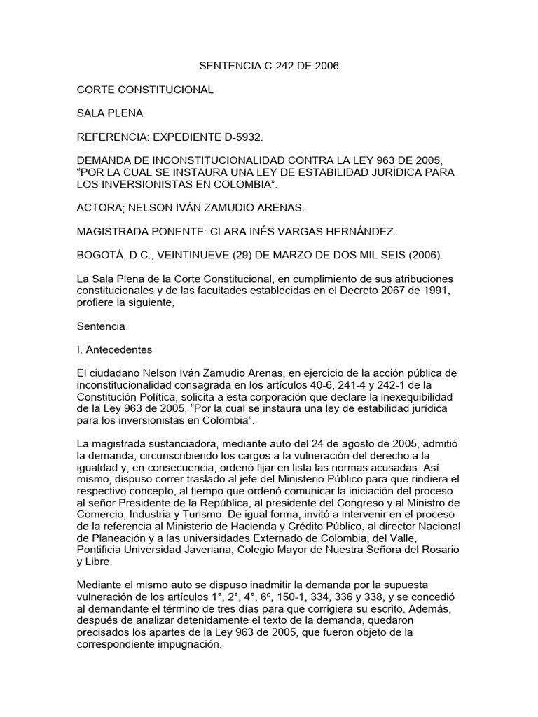 Sentencia C 242 de 2006 | PDF | Constitución | Caso de ley