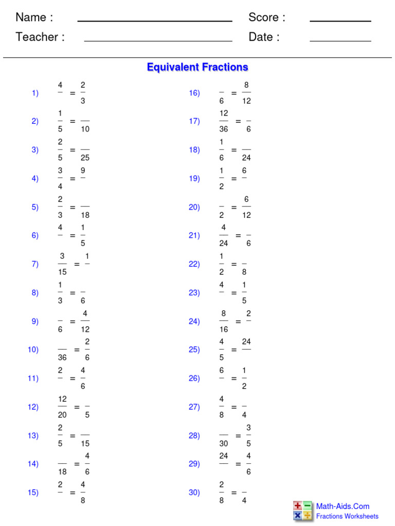 Equivalent fraction problems pdf