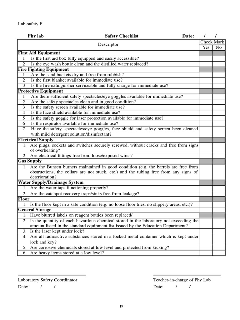 Simplified Checklist For Different Labs | PDF | Laboratories | Water