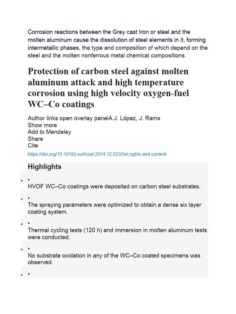 Protecting Steel from Molten Aluminum | PDF | Acid | Aluminium