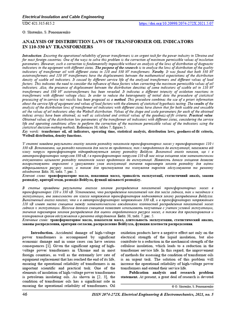 Transformer Oil Indicator Distribution Analysis | PDF | Transformer ...