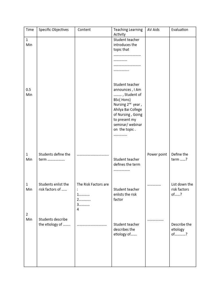 Seminar Structure for Nursing Students | PDF | Cognition | Teaching
