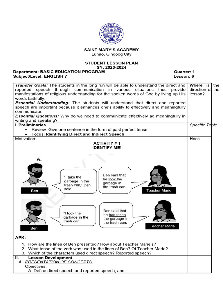 Lesson 6 - Direct and Indirect Speech | PDF | Speech | Human Communication